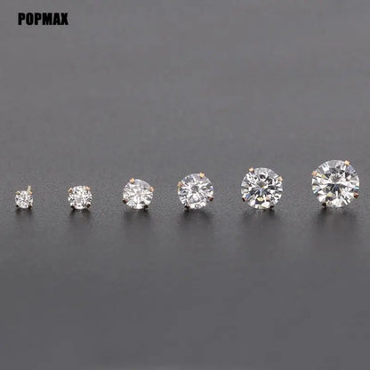 POPMAX 1Pairs/2Pcs Stainless Steel Crystal Studs Earrings For Women Men 4 Prong Tragus Round Clear Cubic Zirconia Ear Jewelry