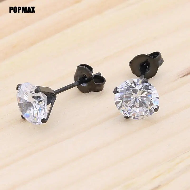 POPMAX 1Pairs/2Pcs Stainless Steel Crystal Studs Earrings For Women Men 4 Prong Tragus Round Clear Cubic Zirconia Ear Jewelry